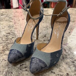 Jessica Simpson Blue Denim Heels with Floral Detail